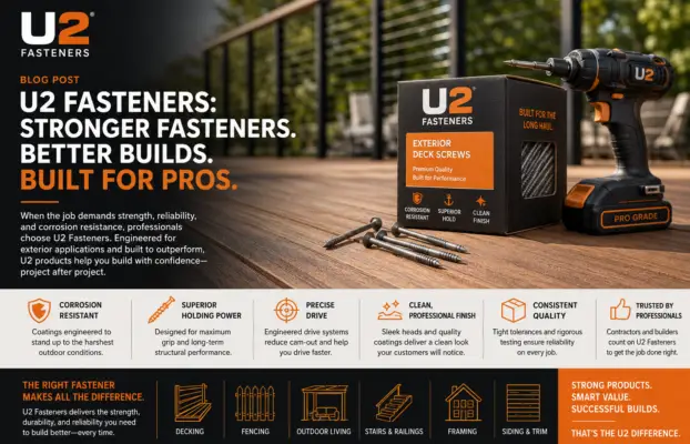 U2 Fasteners for Dealers: Premium Screws That Contractors Ask for Again